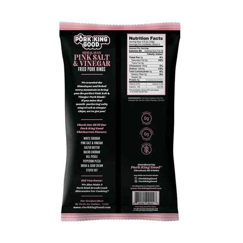 Pork King Good Flavored Pork Rinds, Himalayan Pink Salt & Vinegar, 1.75 oz