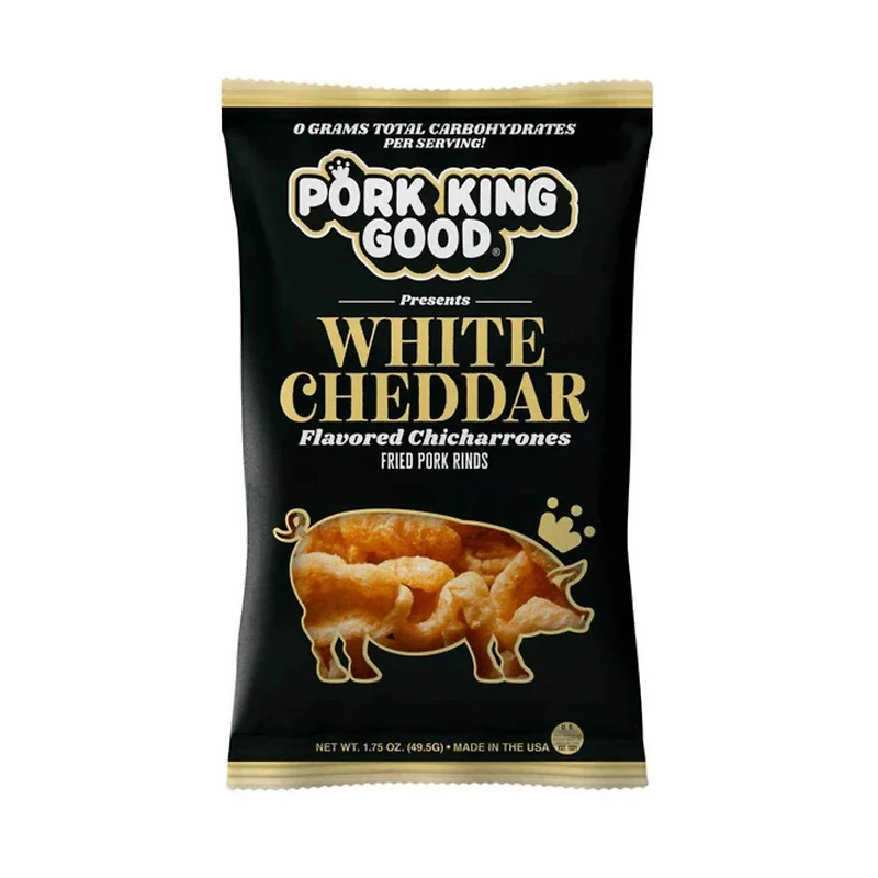 Pork King Good Flavored Pork Rinds, White Cheddar, 1.75 oz