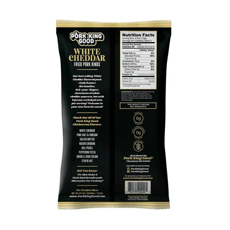 Pork King Good Flavored Pork Rinds, White Cheddar, 1.75 oz