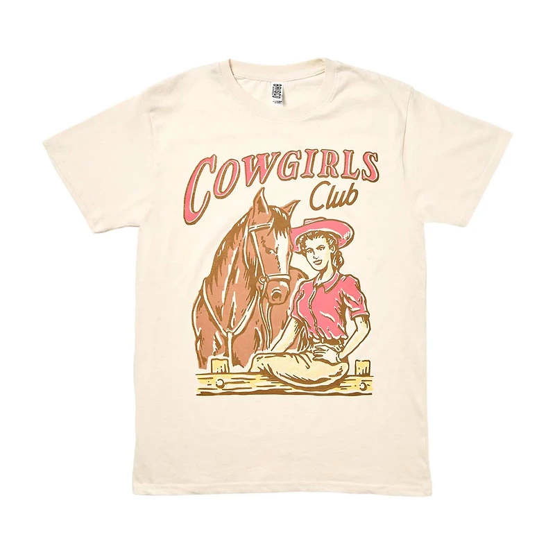 Women's 'Cowgirls Club' Western Screen-Printed Off-White Tee