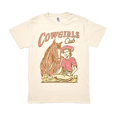 Women's 'Cowgirls Club' Western Screen-Printed Off-White Tee
