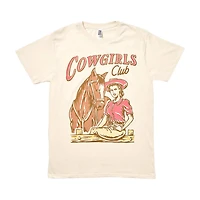 Women's 'Cowgirls Club' Western Screen-Printed Off-White Tee