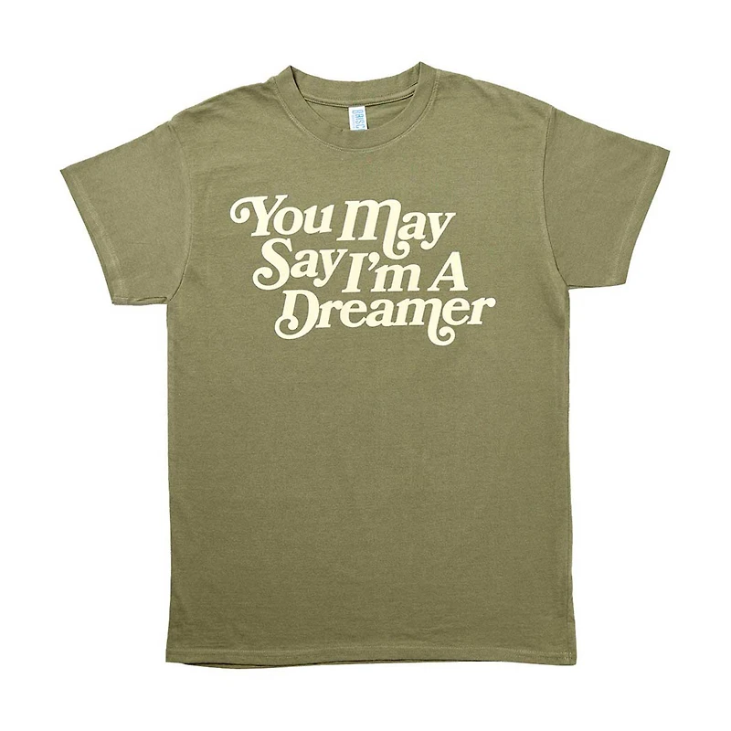 Women's 'You May Say I'm a Dreamer' Screen-Printed Olive-Green Tee, Large