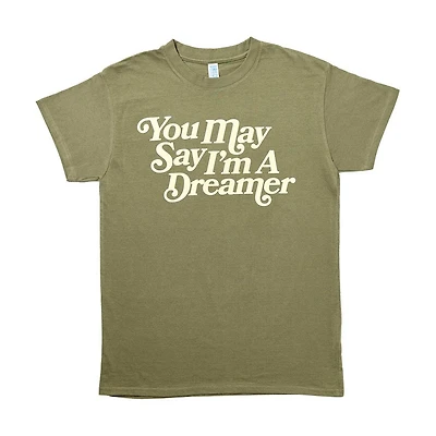 Women's 'You May Say I'm a Dreamer' Screen-Printed Olive-Green Tee, Large
