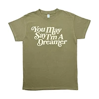 Women's 'You May Say I'm a Dreamer' Screen-Printed Olive-Green Tee, Large