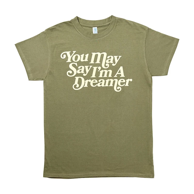Women's 'You May Say I'm a Dreamer' Screen-Printed Olive-Green Tee, 2X