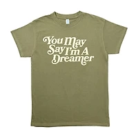Women's 'You May Say I'm a Dreamer' Screen-Printed Olive-Green Tee, 2X