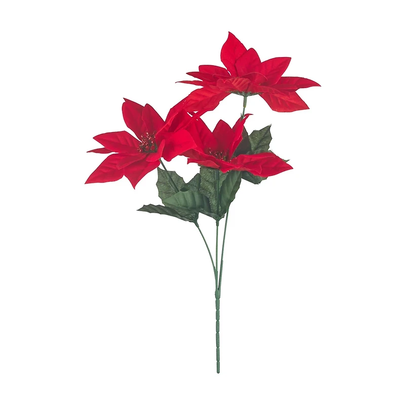 Christmas Artificial Poinsettia Flower Bunch, Red