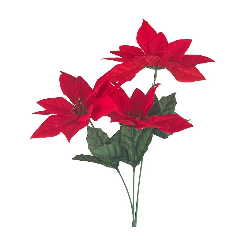 Christmas Artificial Poinsettia Flower Bunch, Red