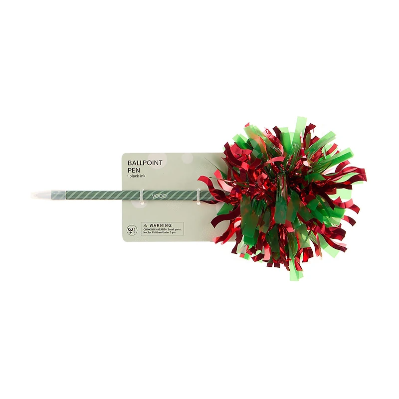 Red & Green Pom Pom Confetti Pen