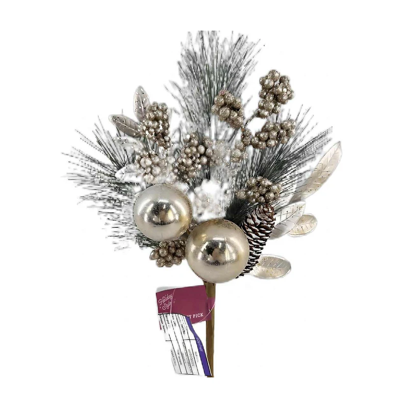 Silver Branch Pick with Ornaments, 14 in