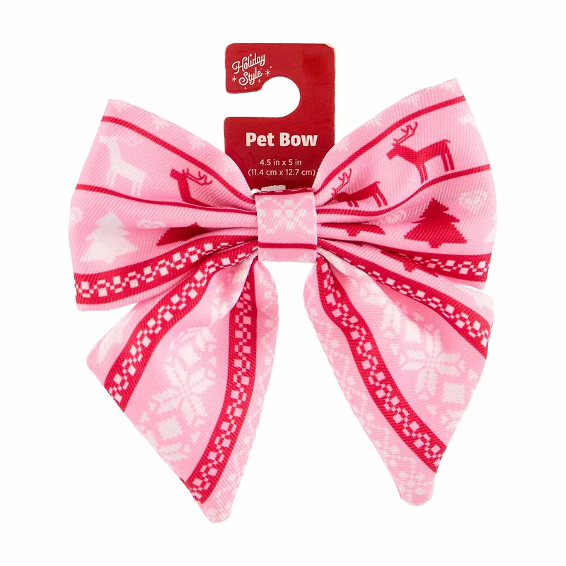 Holiday Style Pink Christmas Pet Bow Tie, 4.5 in x 5 in