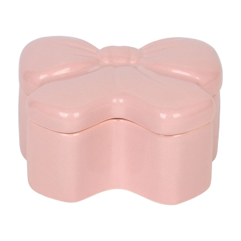 Ceramic Bow Jar, Pink, 5.5 in