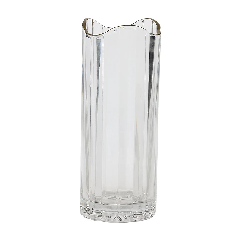 Ribbed Waved Edge Glass Vase, 11.6 in