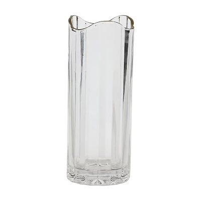 Ribbed Waved Edge Glass Vase, 11.6 in