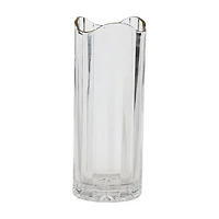 Ribbed Waved Edge Glass Vase, 11.6 in