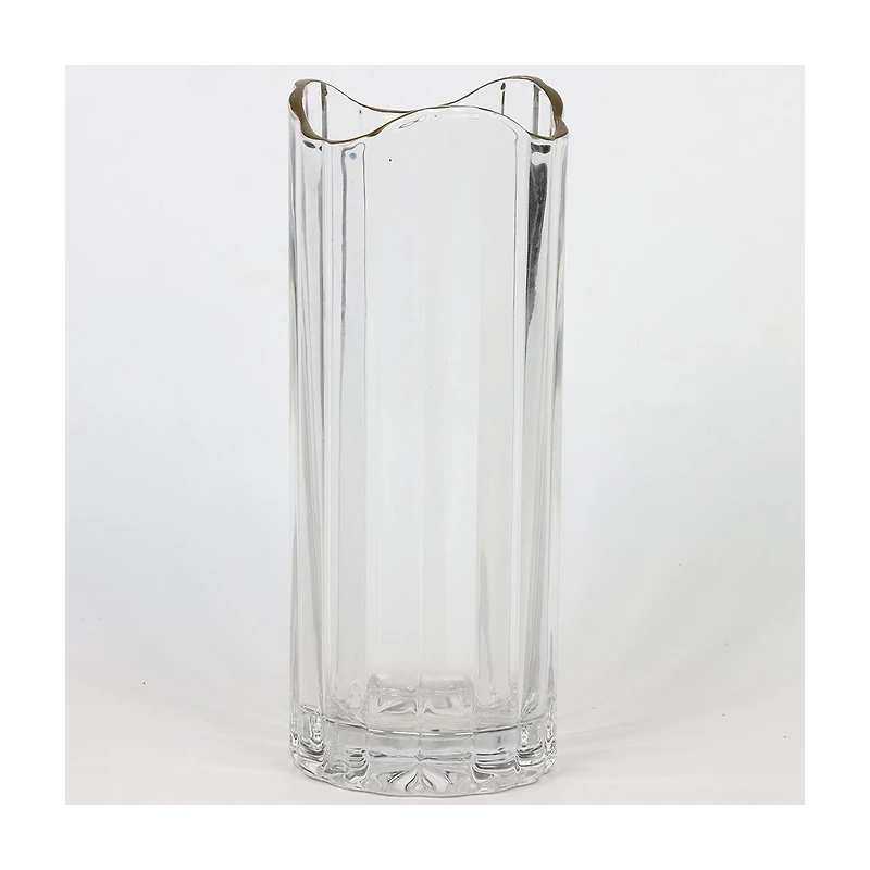 Ribbed Waved Edge Glass Vase, 11.6 in