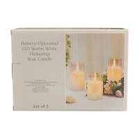 Battery Operated Indoor LED Warm White Flickering Wax Candle, Set of 3