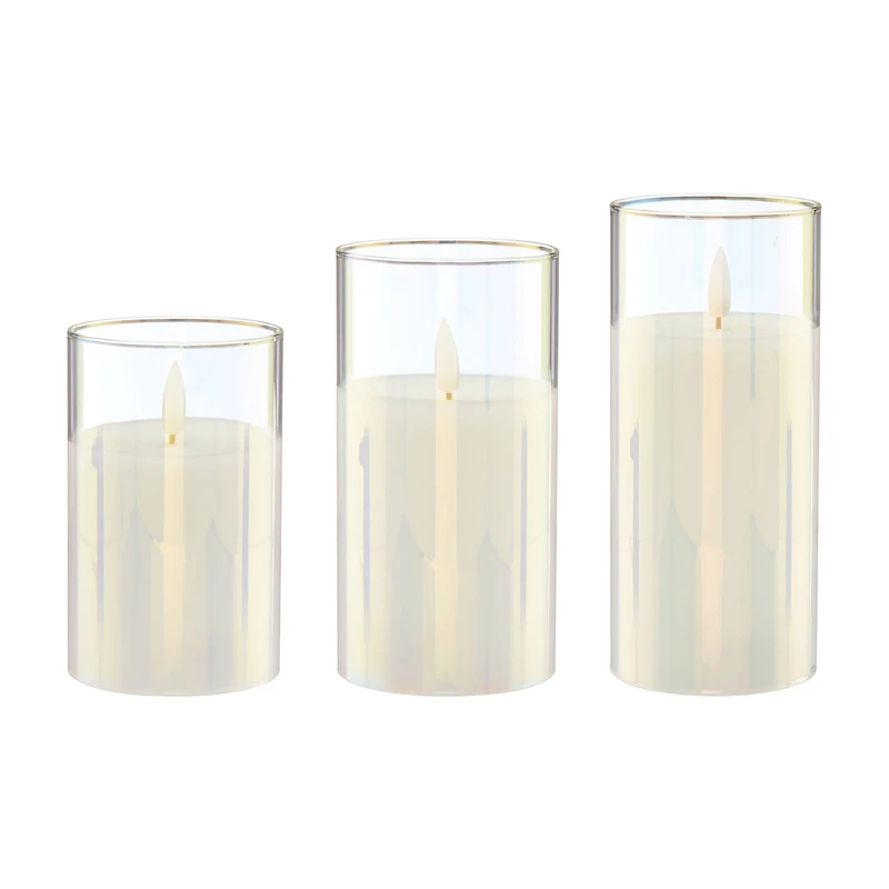Battery Operated Indoor LED Warm White Flickering Wax Candle, Set of 3