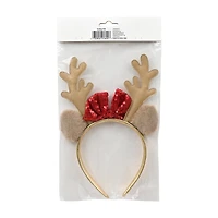 Holiday Style Gold Sequin Reindeer Headband with Red Bow