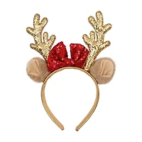 Holiday Style Gold Sequin Reindeer Headband with Red Bow