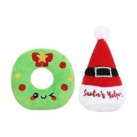 HugSmart Wreath & Santa Hat Dog Chew Toy, Set of 2