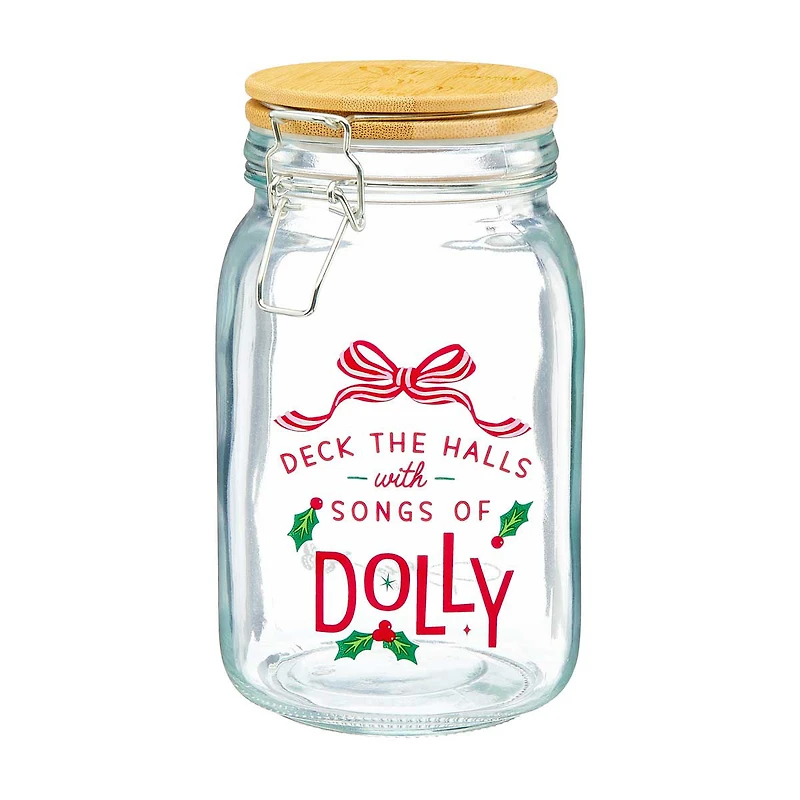 Dolly Parton Wood Clamp Glass Jar, 50 oz, Assorted