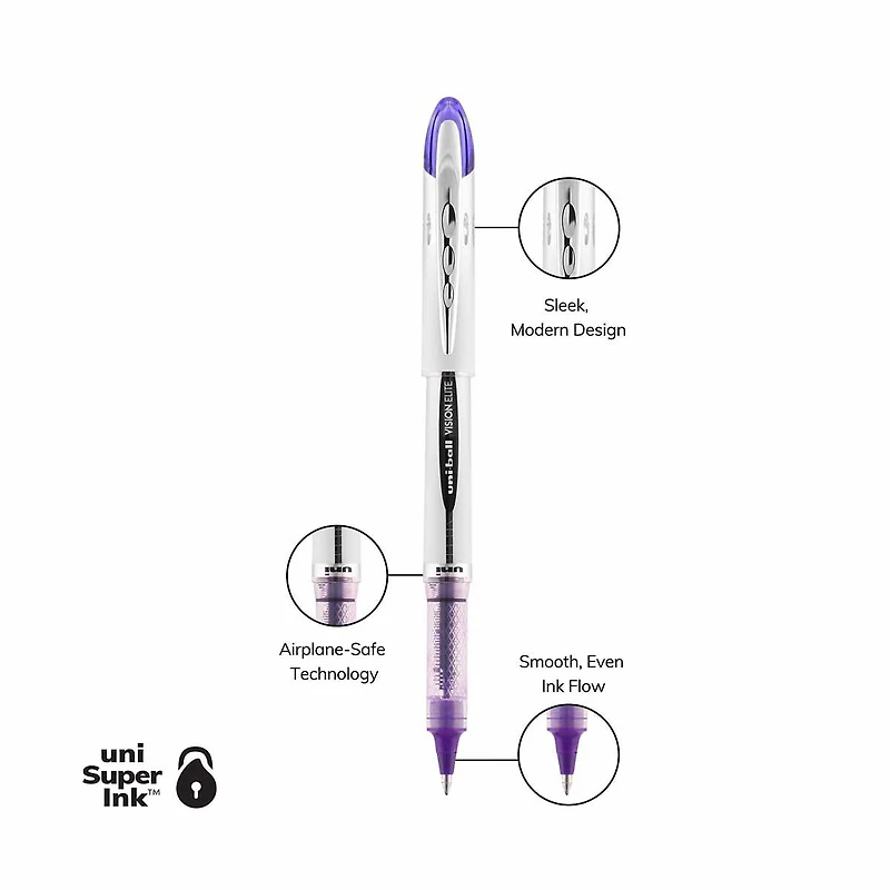 uniball Vision Elite Violet Rollerball Pen, 0.8mm