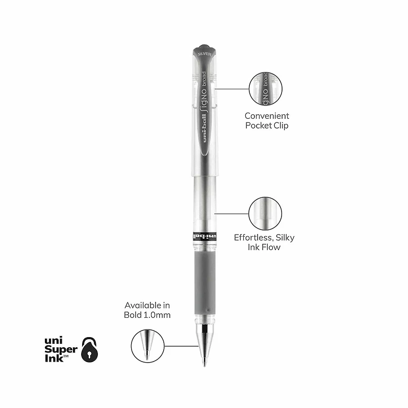 uniball Silver Signo Gel Impact Pen, 1.0mm