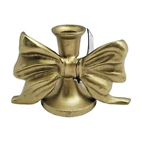 Metal Tapered Candle Holder with Christmas Bow Decoration, 6 in