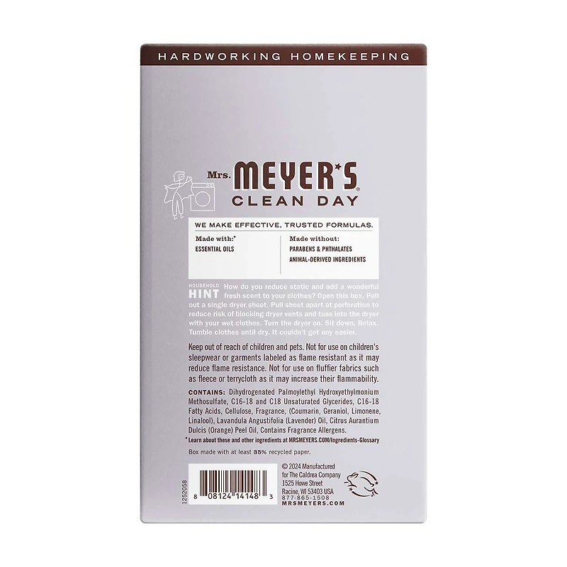 Mrs. Meyer's Clean Day Dryer Sheets, Lavender Scent, 80 Count