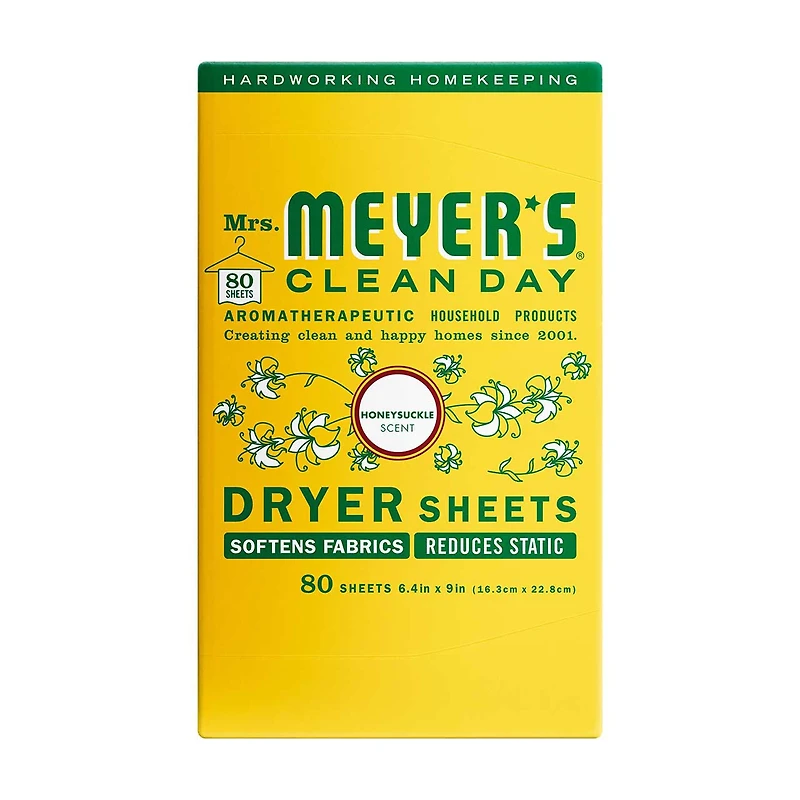 Mrs. Meyer's Clean Day Dryer Sheets, Honeysuckle Scent, 80 Count