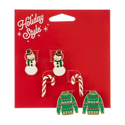 Christmas Snowman Candy Cane Sweater Earring Set