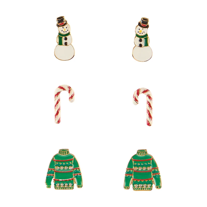 Christmas Snowman Candy Cane Sweater Earring Set