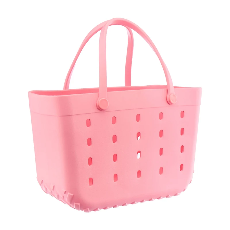 Large Rubber Washable Beach and Pool Tote Bag, Pink