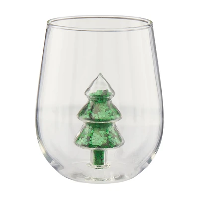 Christmas Glitter Wine Glass, Christmas Tree