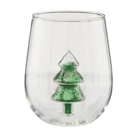 Christmas Glitter Wine Glass, Christmas Tree
