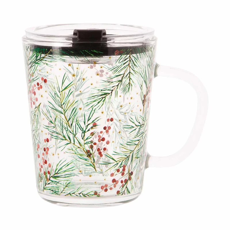 Holly Berry Glass Travel Mug, 14 oz
