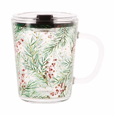 Holly Berry Glass Travel Mug, 14 oz