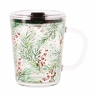 Holly Berry Glass Travel Mug, 14 oz
