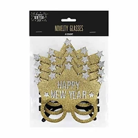 Gold & Silver Felt and Plastic Happy New Year Novelty Glasses, 4ct