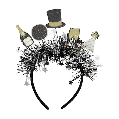 Black New Year Party Headband with Tinsel