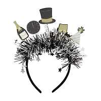 Black New Year Party Headband with Tinsel