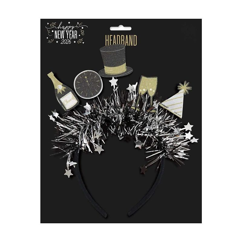 Black New Year Party Headband with Tinsel