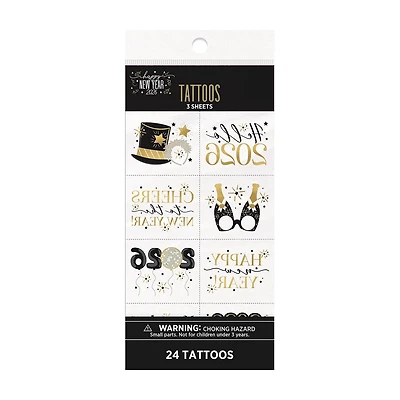 New Year 2026 Temporary Tattoos, 24 ct