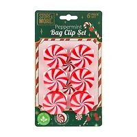 Store & More Christmas Peppermint Bag Clip Set, 6 ct
