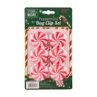 Store & More Christmas Peppermint Bag Clip Set, 6 ct