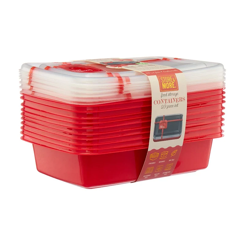 Store & More Food Storage Containers and Lids, 20 ct