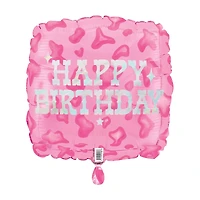Happy Birthday Cow Print Square Foil Balloon