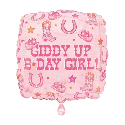 Giddy Up B-Day Girl Square Foil Balloon